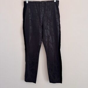 Anthropologie Essential Skinny Pants Womens 4 Black Floral Jacquard Tuxedo
